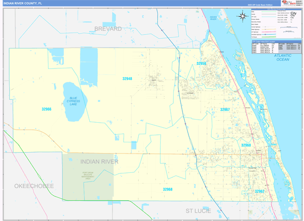 Indian River County, FL Zip Code Wall Map Basic Style by MarketMAPS